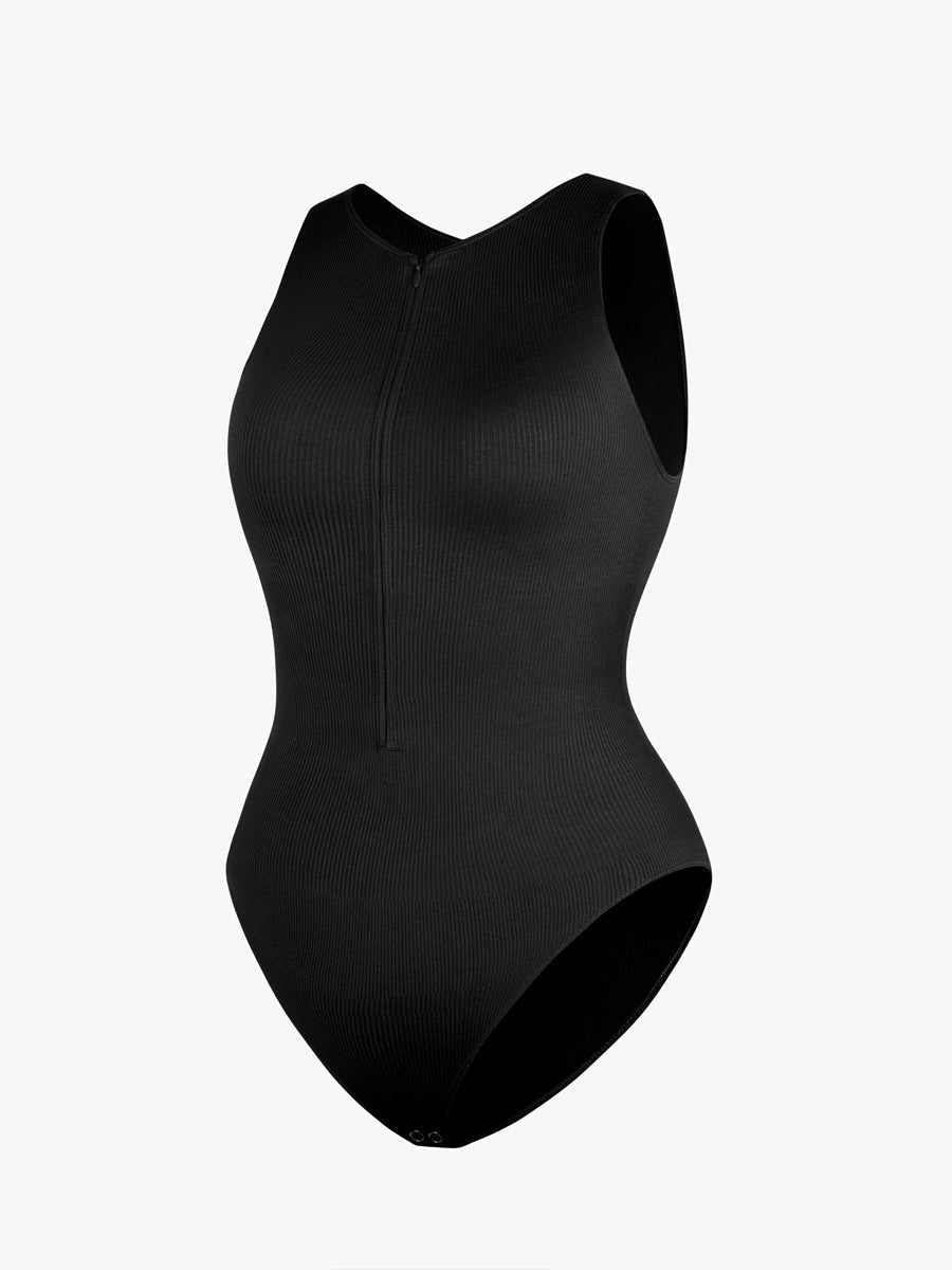 Ribbed Zip Front Sculpt Bodysuit