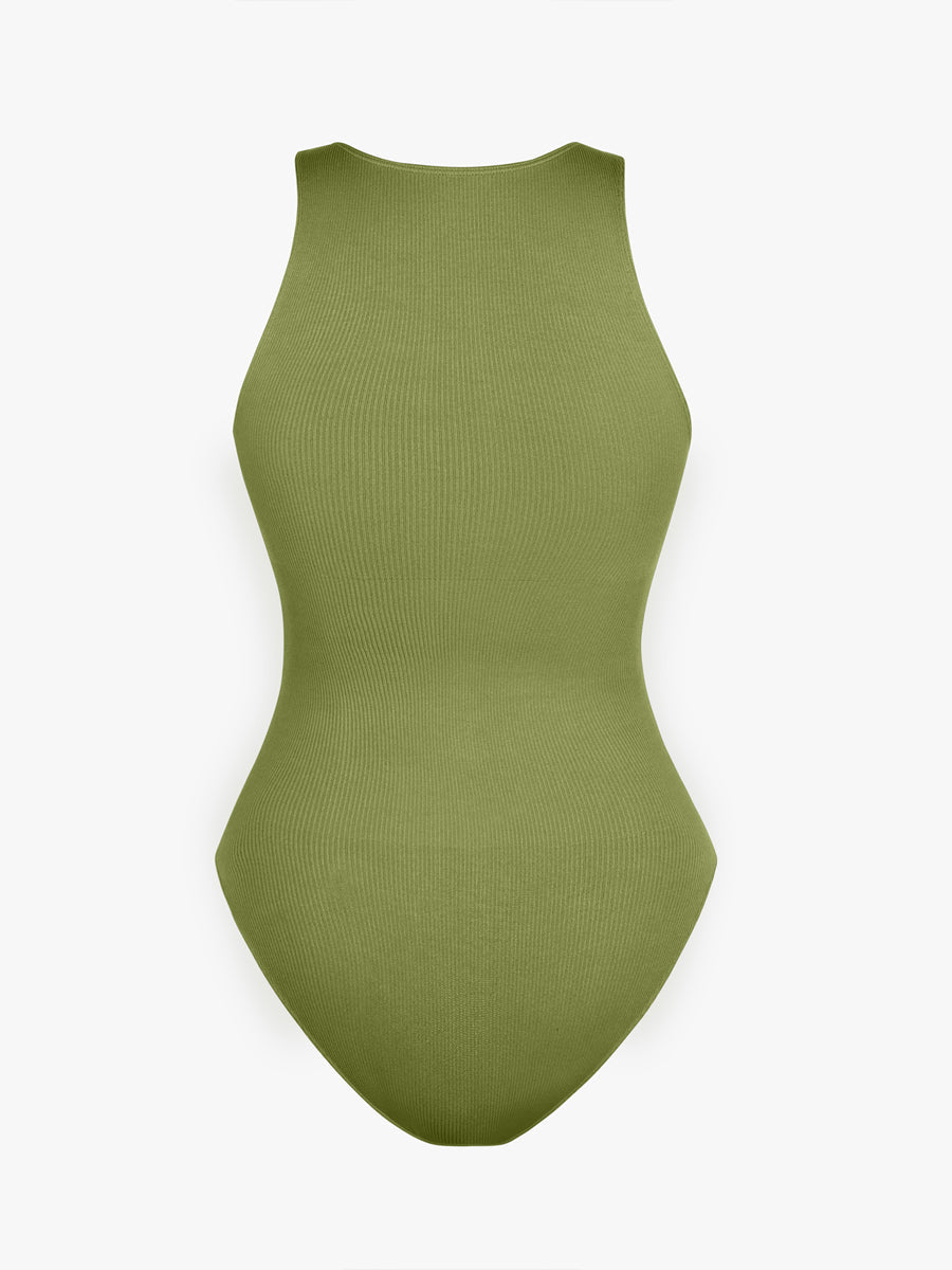 Ribbed Zip Front Sculpt Bodysuit