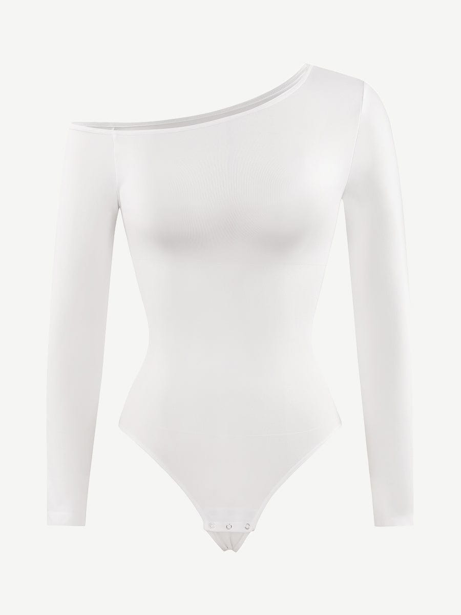 Diagonal Neck Sculpt Long Sleeve Bodysuit