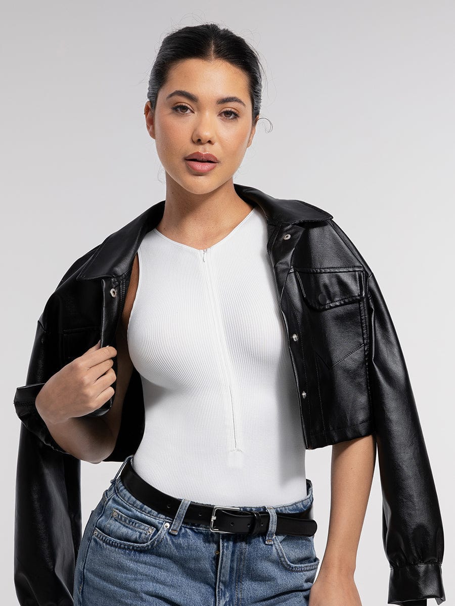 Ribbed Zip Front Sculpt Bodysuit
