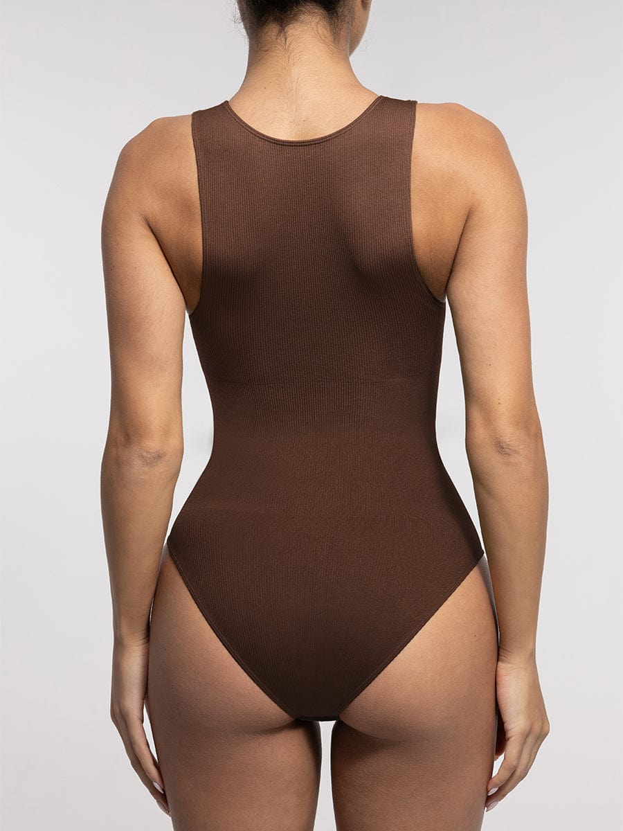 Ribbed Zip Front Sculpt Bodysuit