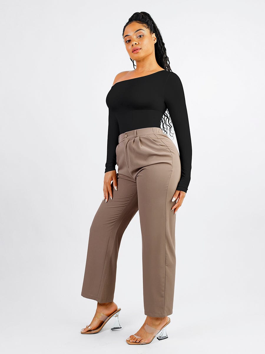 Diagonal Neck Sculpt Long Sleeve Bodysuit