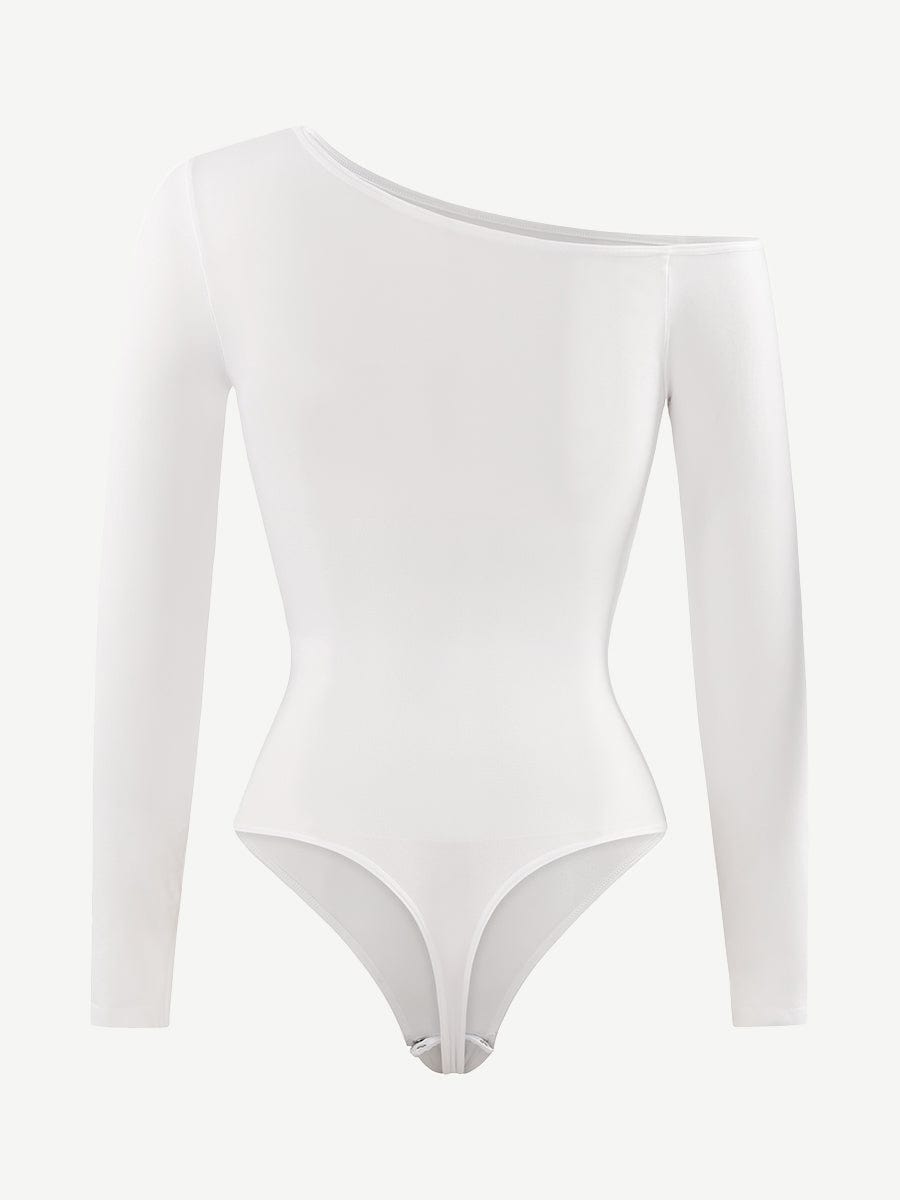 Diagonal Neck Sculpt Long Sleeve Bodysuit
