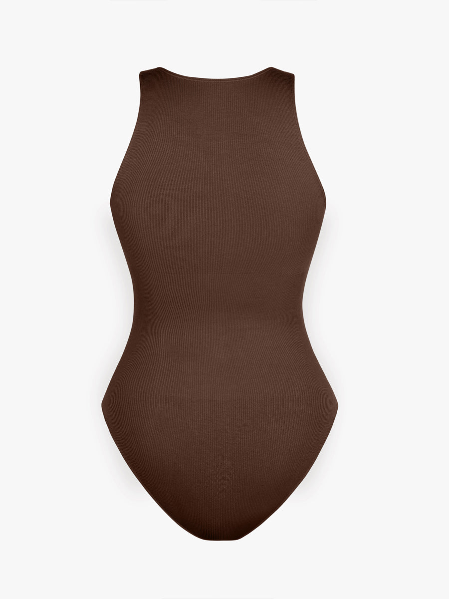Ribbed Zip Front Sculpt Bodysuit