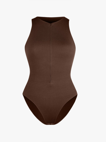 Ribbed Zip Front Sculpt Bodysuit