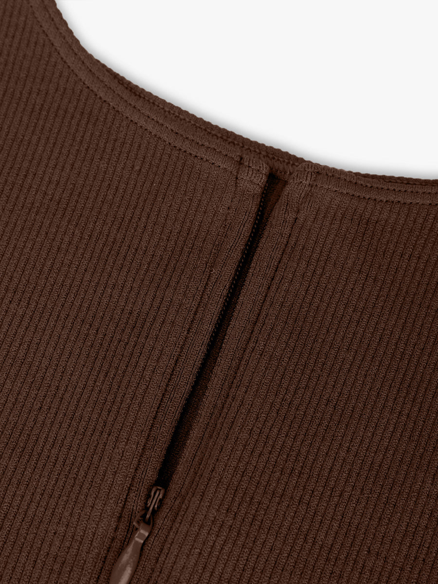 Ribbed Zip Front Sculpt Bodysuit