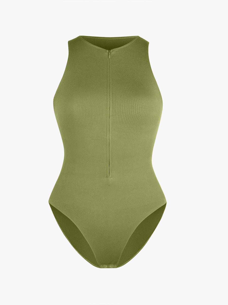 Ribbed Zip Front Sculpt Bodysuit
