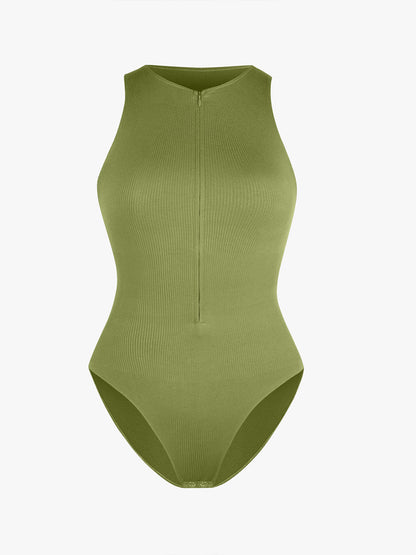 Ribbed Zip Front Sculpt Bodysuit