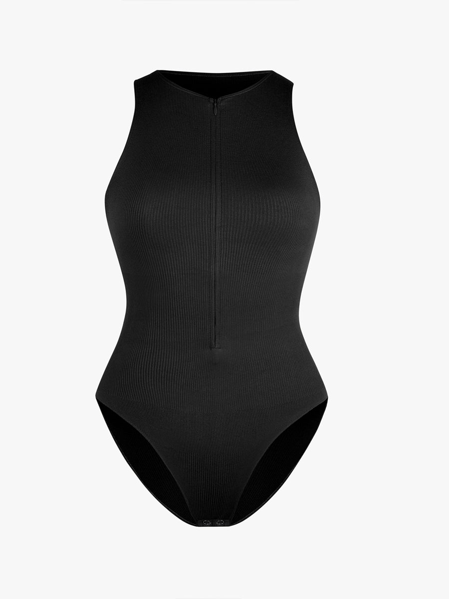 Ribbed Zip Front Sculpt Bodysuit