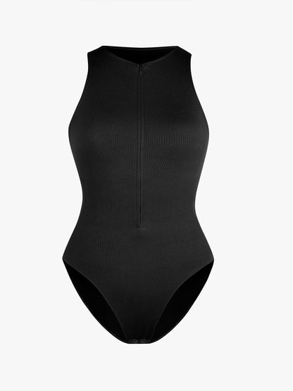 Ribbed Zip Front Sculpt Bodysuit