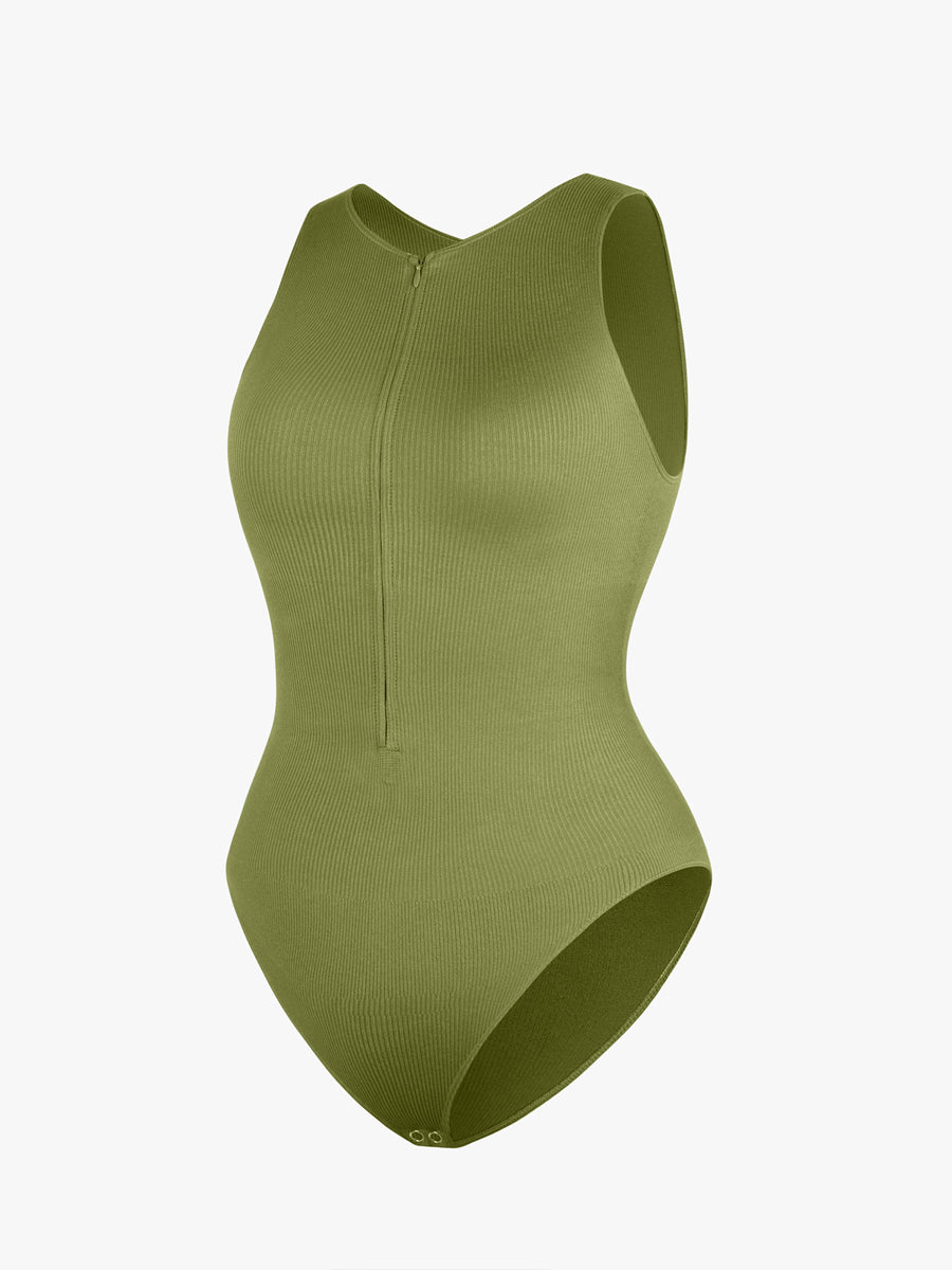 Ribbed Zip Front Sculpt Bodysuit