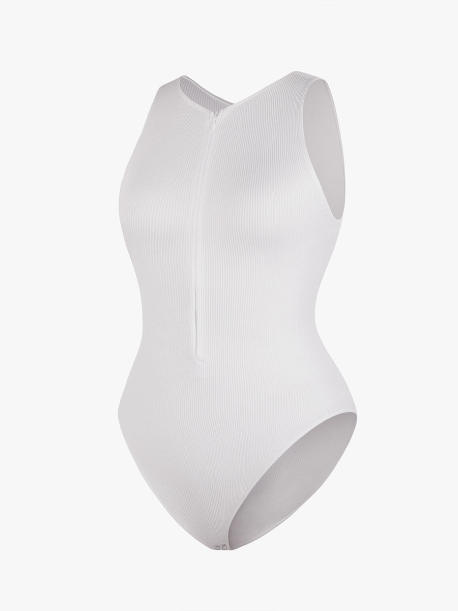 Ribbed Zip Front Sculpt Bodysuit