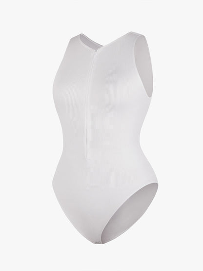 Ribbed Zip Front Sculpt Bodysuit