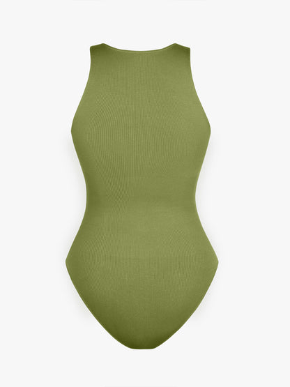 Ribbed Zip Front Sculpt Bodysuit