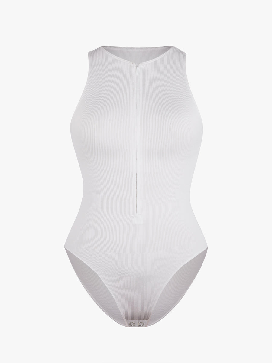 Ribbed Zip Front Sculpt Bodysuit