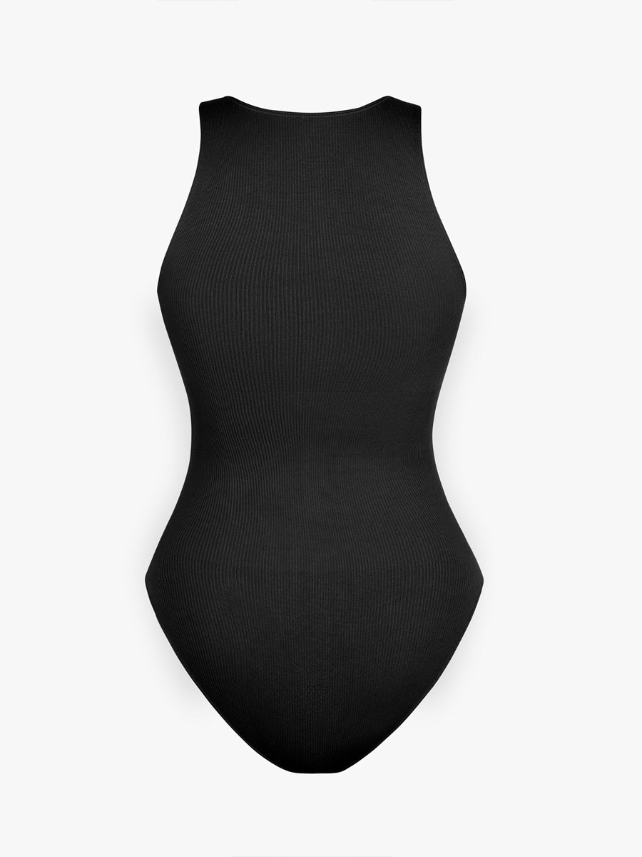 Ribbed Zip Front Sculpt Bodysuit