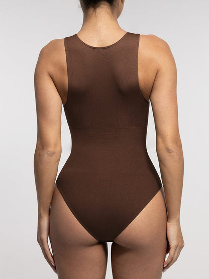 Ribbed Zip Front Sculpt Bodysuit