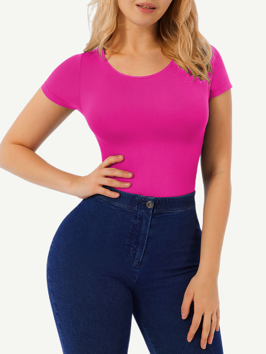 Seamless Short-Sleeve Thong Bodysuit