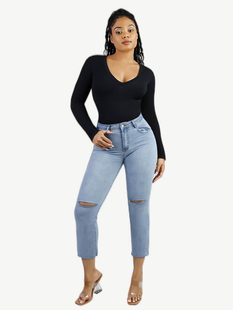 Long Sleeve V-Neck Sculpt Bodysuit