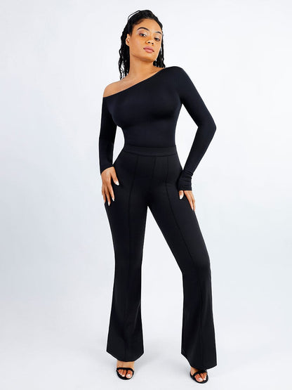 Diagonal Neck Sculpt Long Sleeve Bodysuit