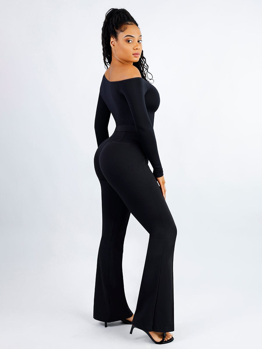 Diagonal Neck Sculpt Long Sleeve Bodysuit