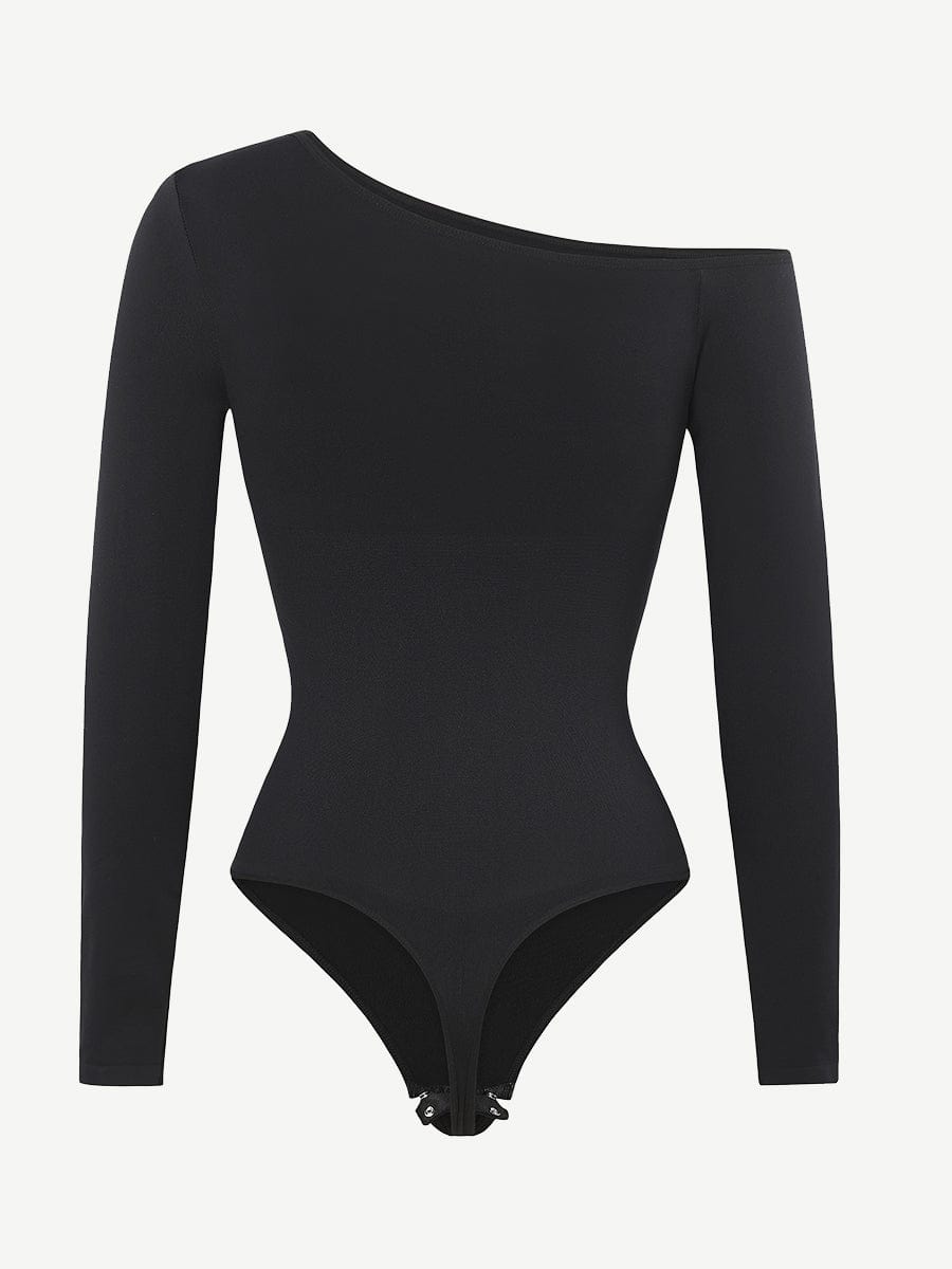Diagonal Neck Sculpt Long Sleeve Bodysuit