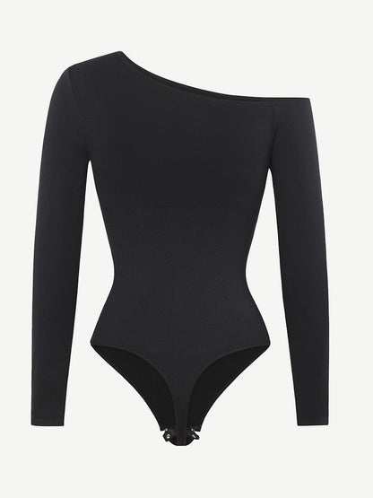 Diagonal Neck Sculpt Long Sleeve Bodysuit