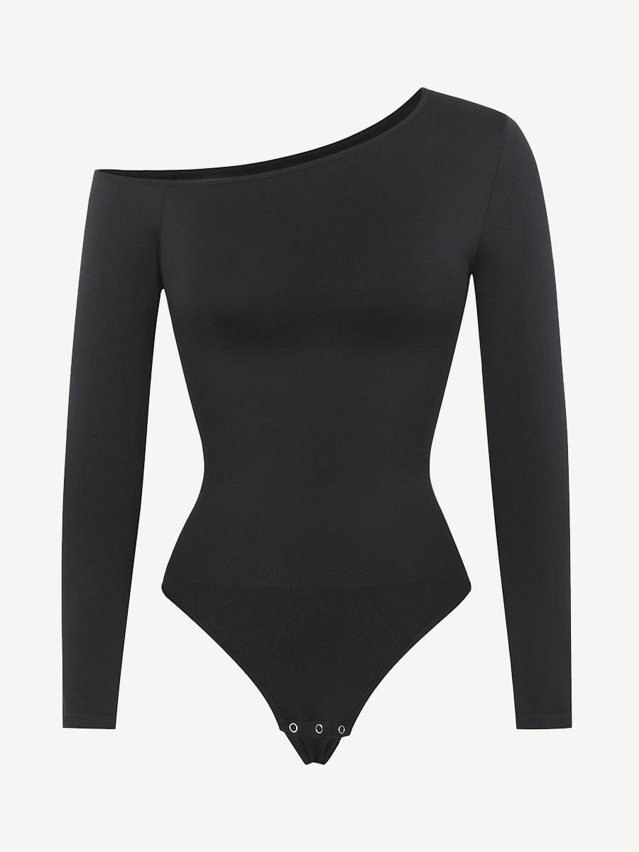 Diagonal Neck Sculpt Long Sleeve Bodysuit