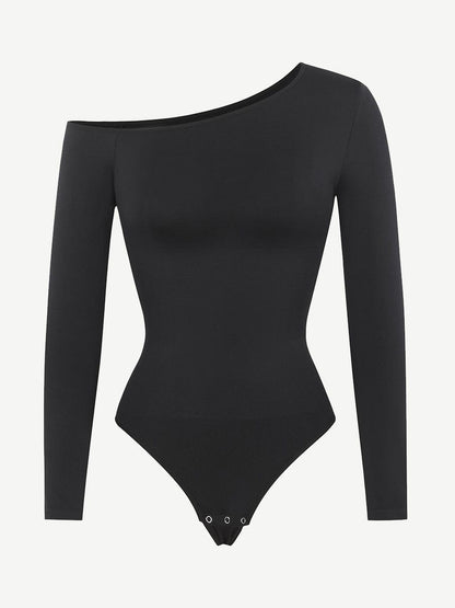 Diagonal Neck Sculpt Long Sleeve Bodysuit