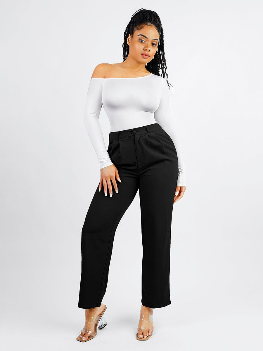 Diagonal Neck Sculpt Long Sleeve Bodysuit