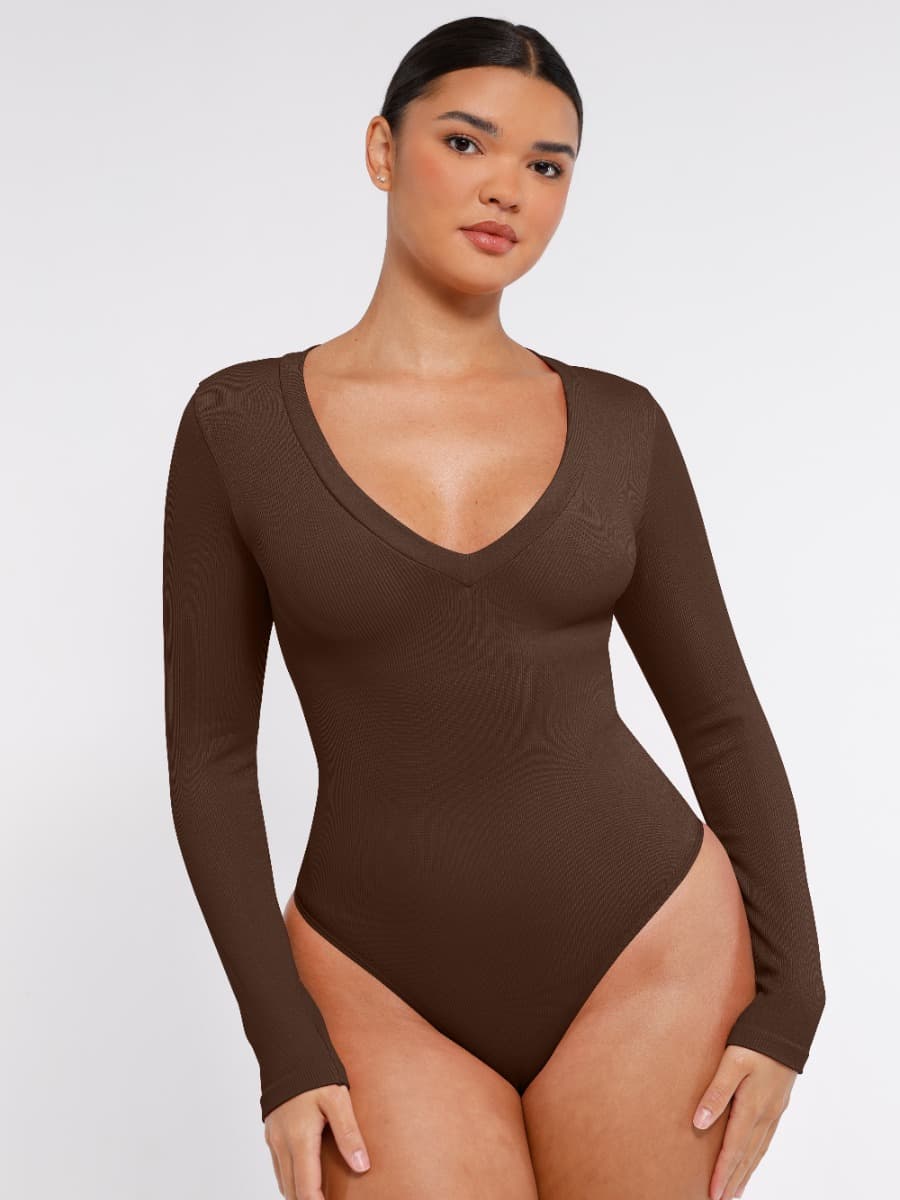Long Sleeve V-Neck Sculpt Bodysuit
